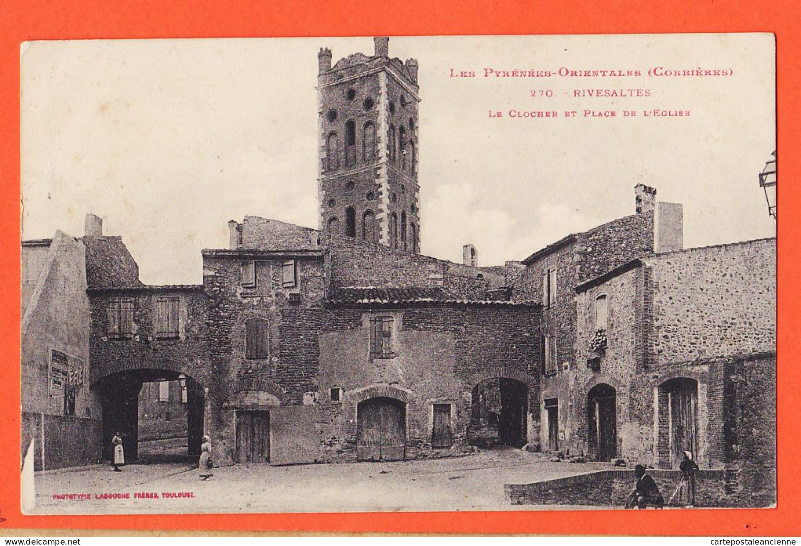 10419 ● RIVESALTES (66) Clocher Place Eglise Guerre 1916 De Pierre à Sergent Hubert BERGOUGNAN 214e Infanterie CpaWW1 - Rivesaltes