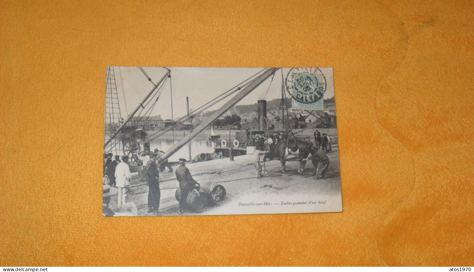 CARTE POSTALE ANCIENNE CIRCULEE DE 1905../ DEAUVILLE SUR MER.- EMBARQUEMENT D'UN BOEUF...CACHET + TIMBRE - Deauville