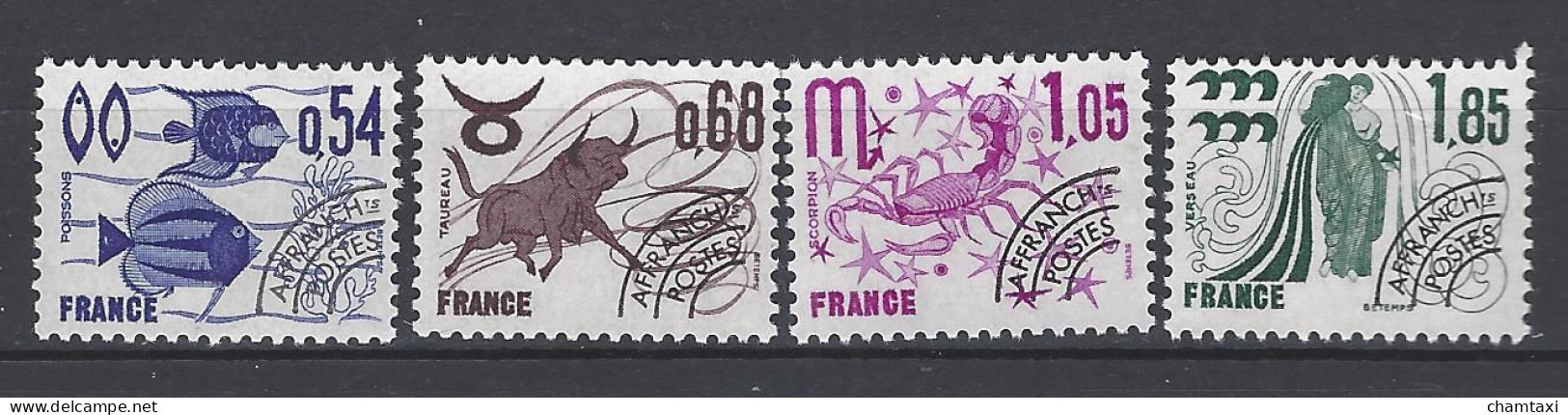 FRANCE 1977 TIMBRE PREOBLITERE 146 147 148 149 SIGNES ZODIAQUE POISSONS TAUREAU SCORPION VERSEAU - 1964-1988