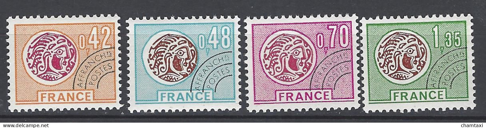 FRANCE 1975 TIMBRE PREOBLITERE 134 135 136 137  MONNAIE GAULOISE - 1964-1988