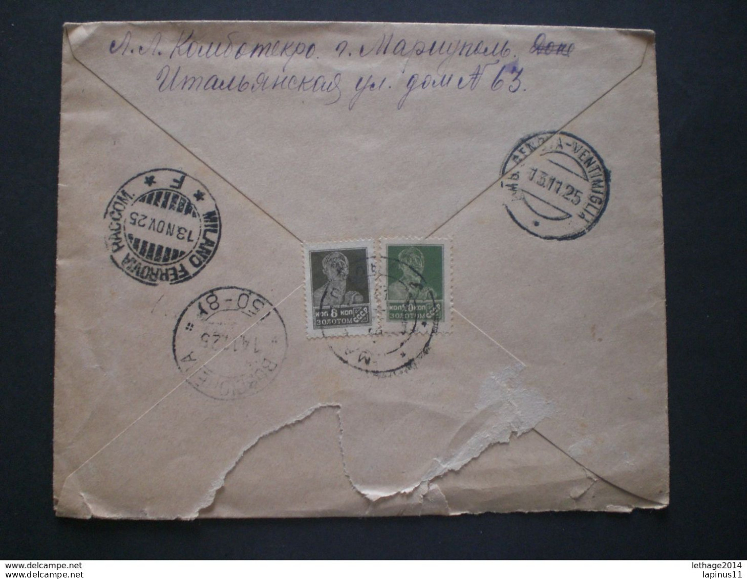 RUSSIA RUSSIE РОССИЯ STAMPS POST CARD 1929 TRICENTENAIRE DE L AVENEMENT DE ROMANOW RUSSLAND TO ITALY RRR RIF. TAGG (161) - Cartas & Documentos