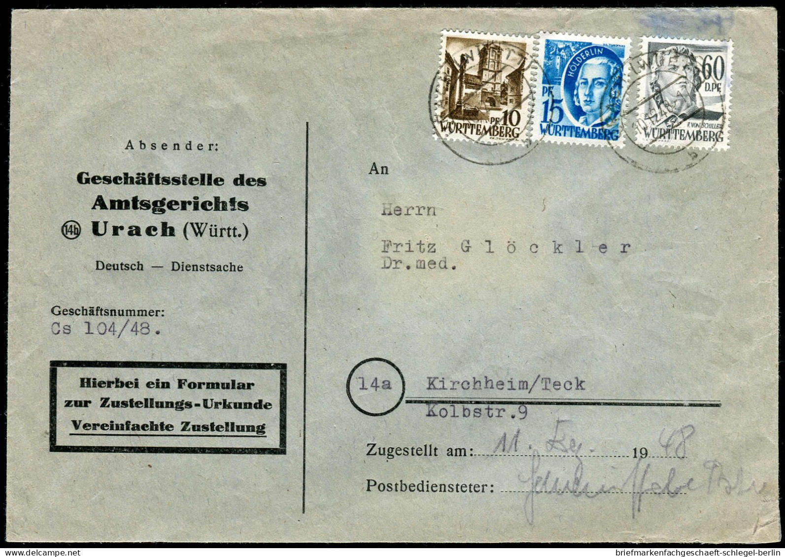 Französische Zone Württemberg, 1948, 17, 19, 25, Brief - Otros & Sin Clasificación