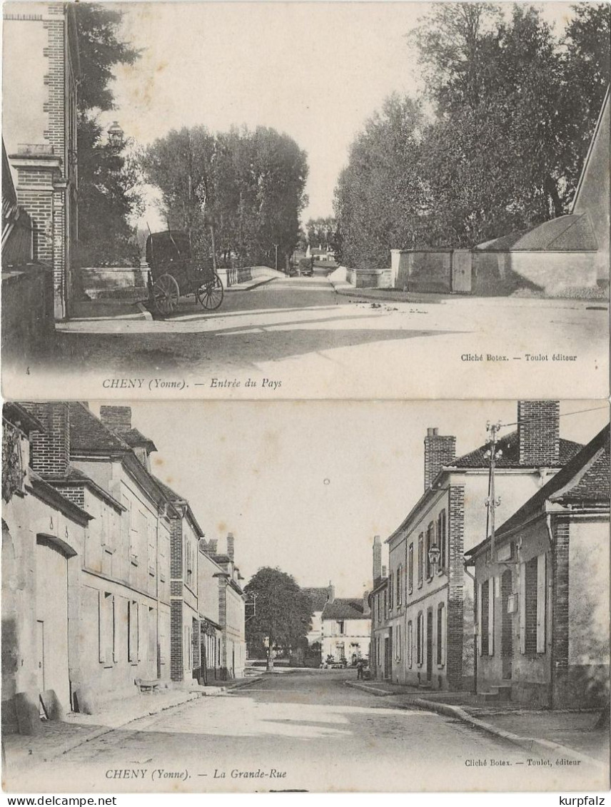 2 CPA Cheny (Yonne) - Entrée Du Pays + La Grande Rue, Non Circulé - Cheny