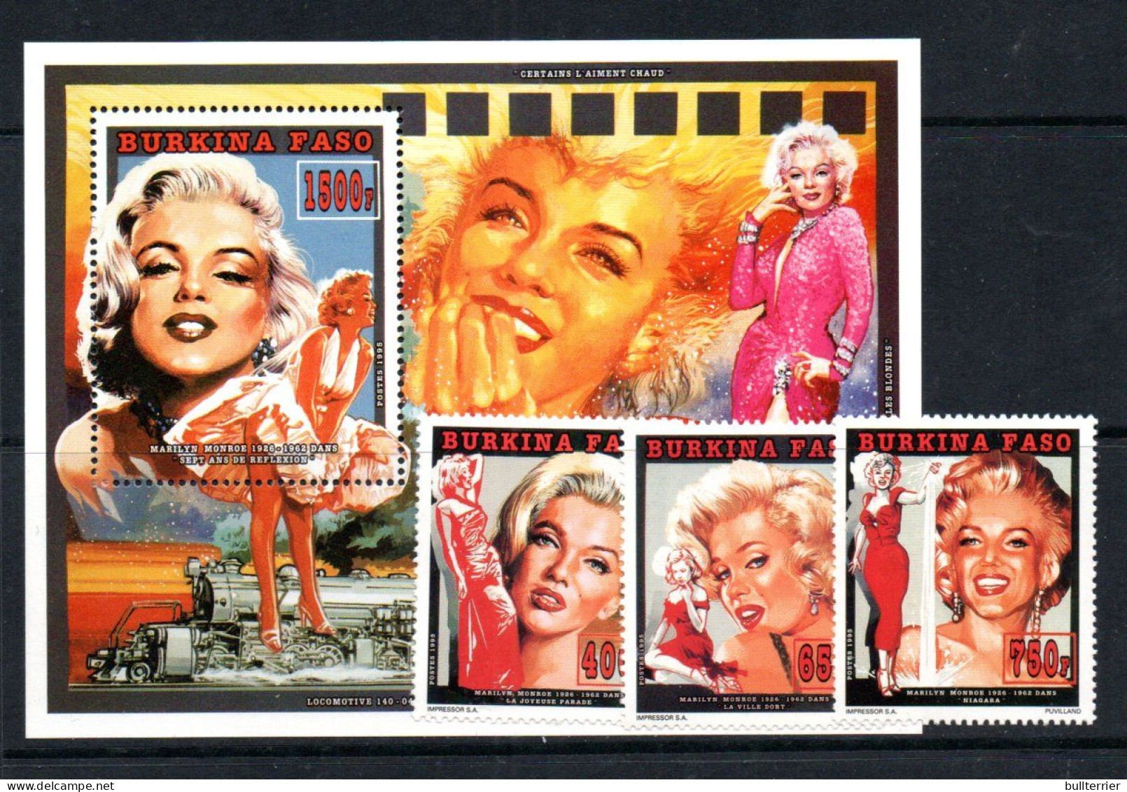 MARILYN MONROE - Burkino Faso - Monroe Set Of 3 + S/sheet Mint Never Hinged, SG Cat £14+ - Famous Ladies