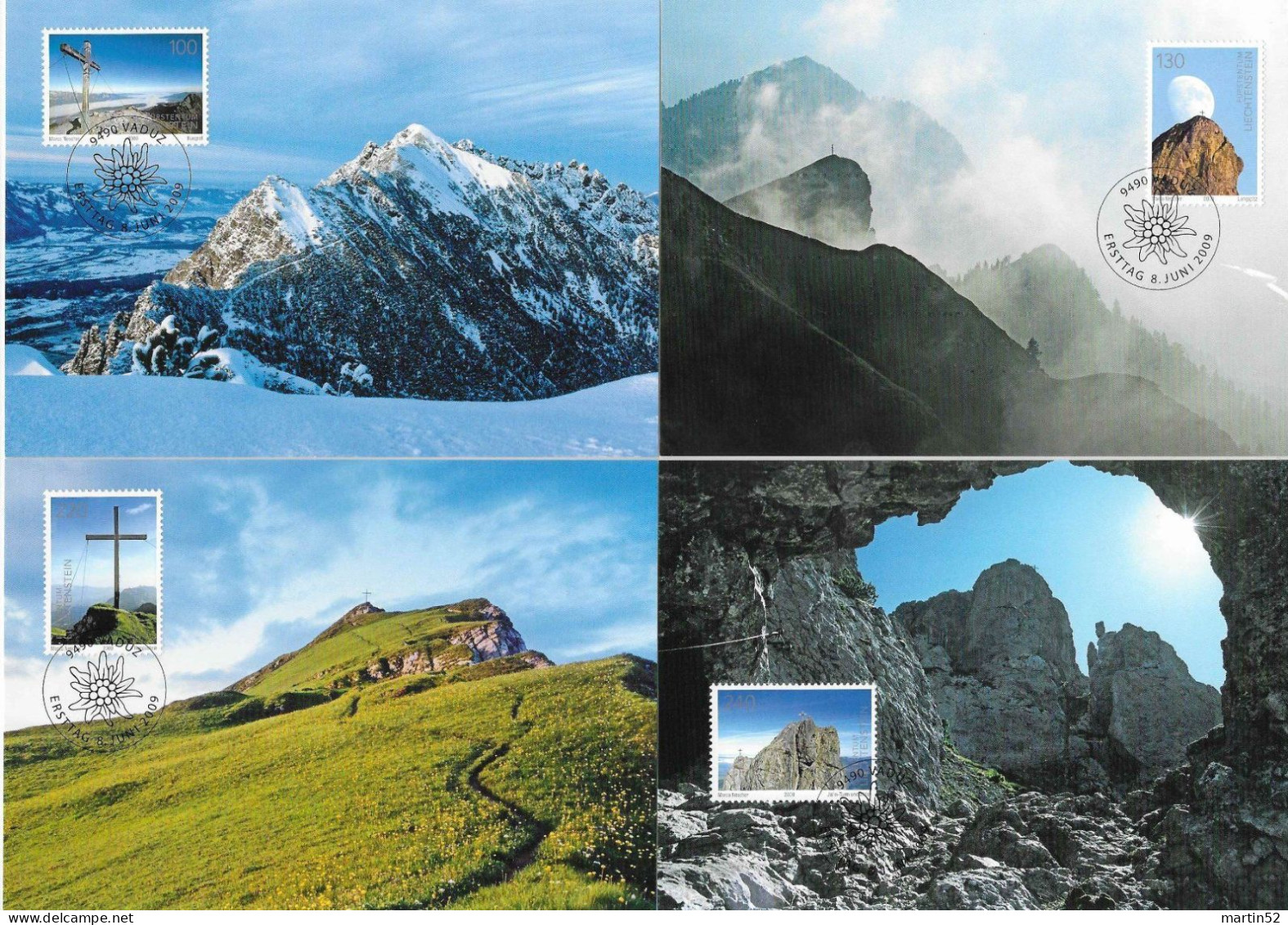 Liechtenstein 2009: "Alpen-Verein / Club Alpin" Zu 1457-60 Mi 1514-17 Yv 1455-58 Auf MK-Set N° 301 (Zu CHF 20.00) - Climbing