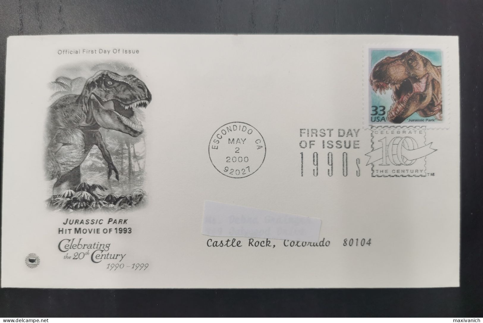 USA 2000 Jurassic Park Dinosaur Addressed FDC - Other & Unclassified