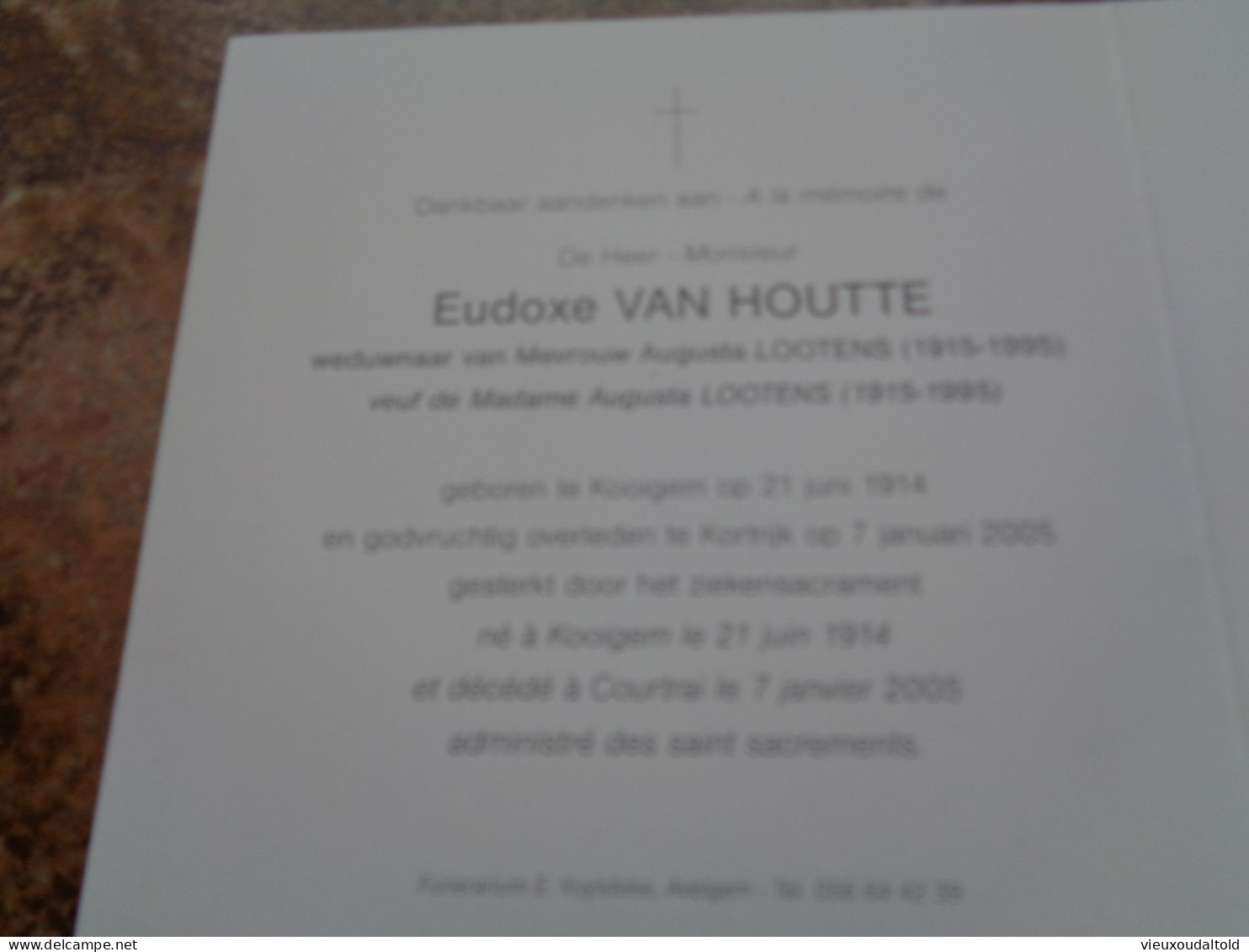 Doodsprentje/Bidprentje  Eudoxe VAN HOUTTE   Kooigem 1914-2005 (Wdr A. LOOTENS) 2-talig /  Bilingue - Religione & Esoterismo