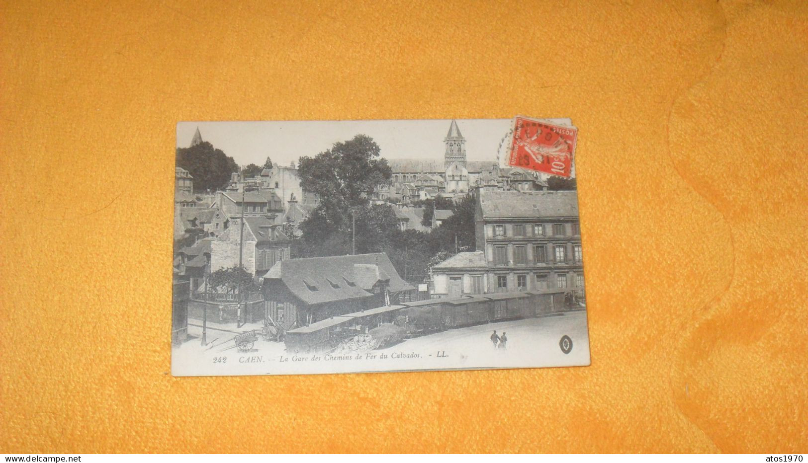 CARTE POSTALE ANCIENNE CIRCULEE DE 1915../ CAEN.- LA GARE DES CHEMINS DE FER DU CAVALDOS...CACHETS + TIMBRE - Caen