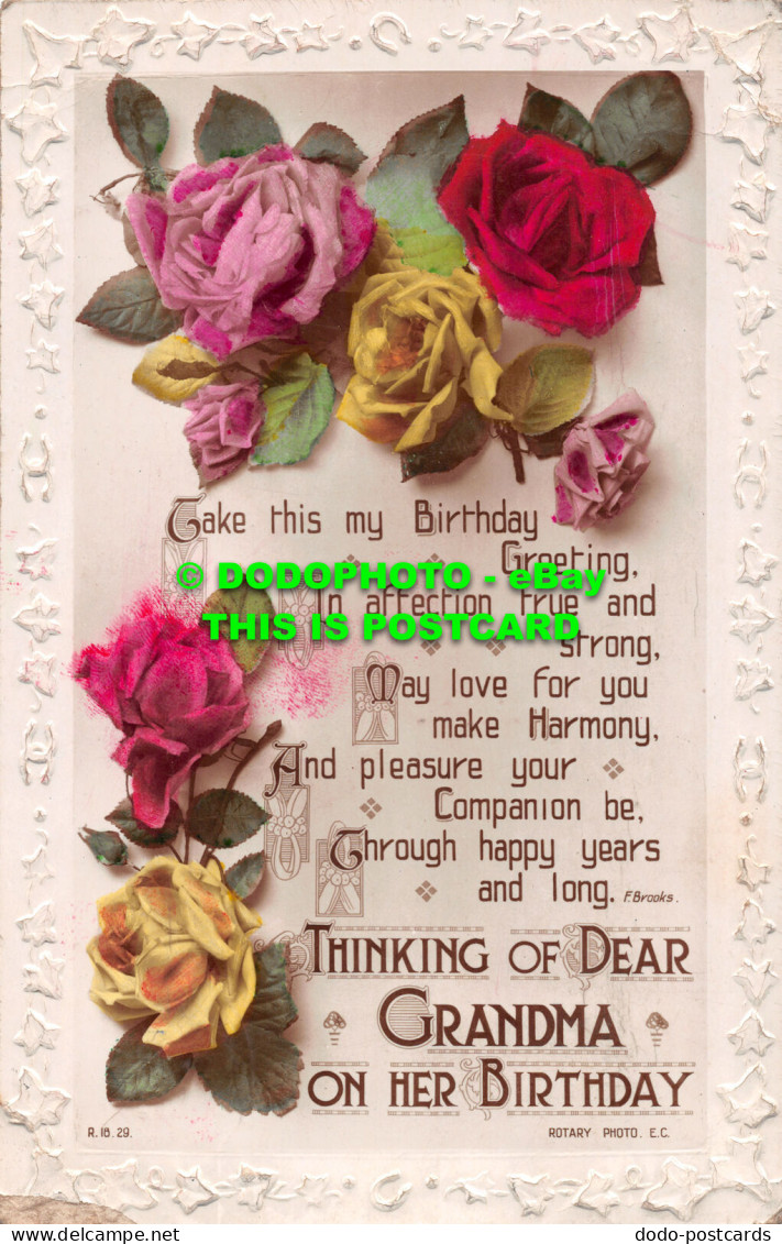 R487929 Thinking Of Dear Grandma On Her Birthday. Rotary Photo. Take This My Bir - Welt