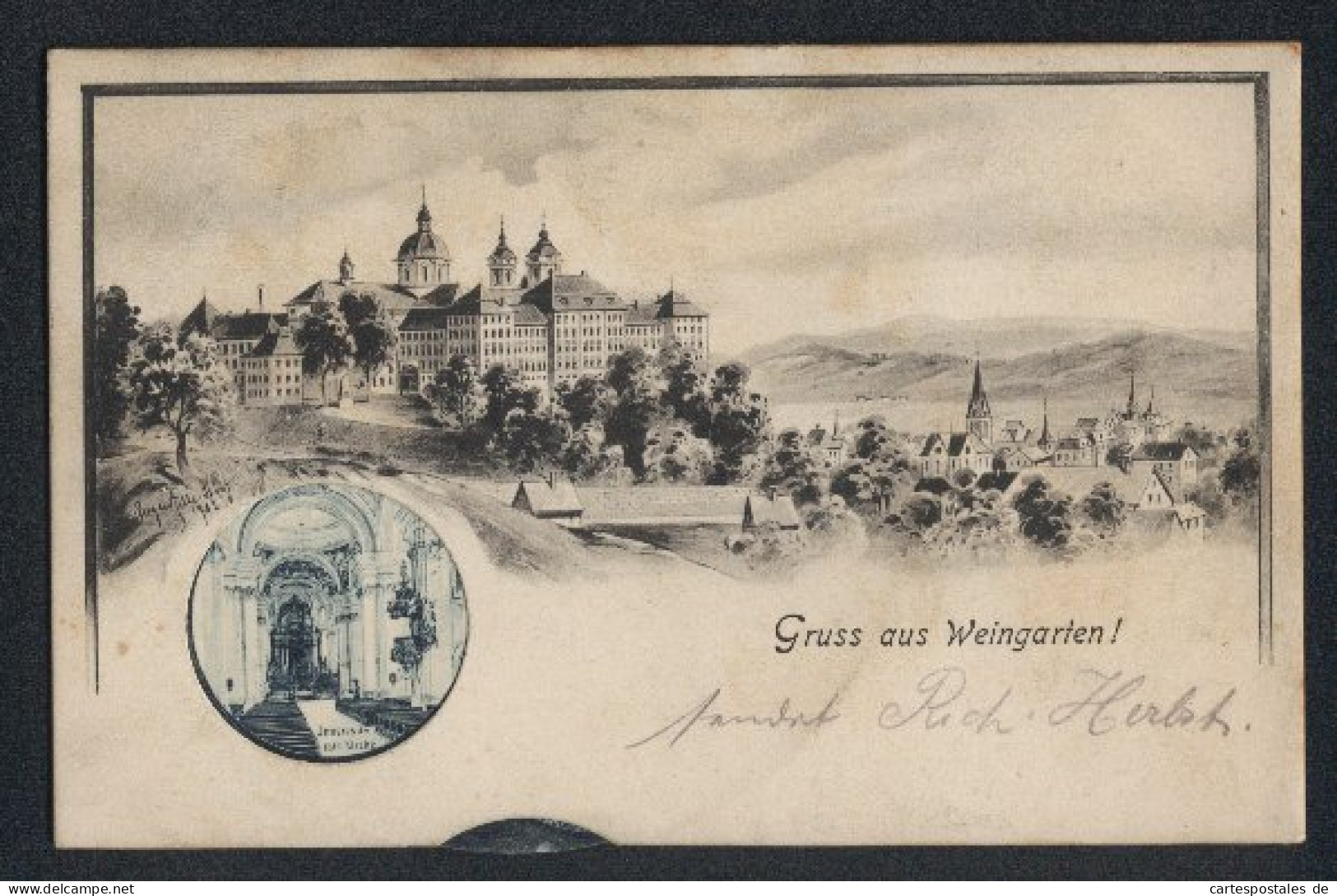 Mechanische-AK Weingarten / Württ., Panorama Mit Kloster, Wählscheibe Mit Verschiedenen Ansichten  - Cartoline Con Meccanismi