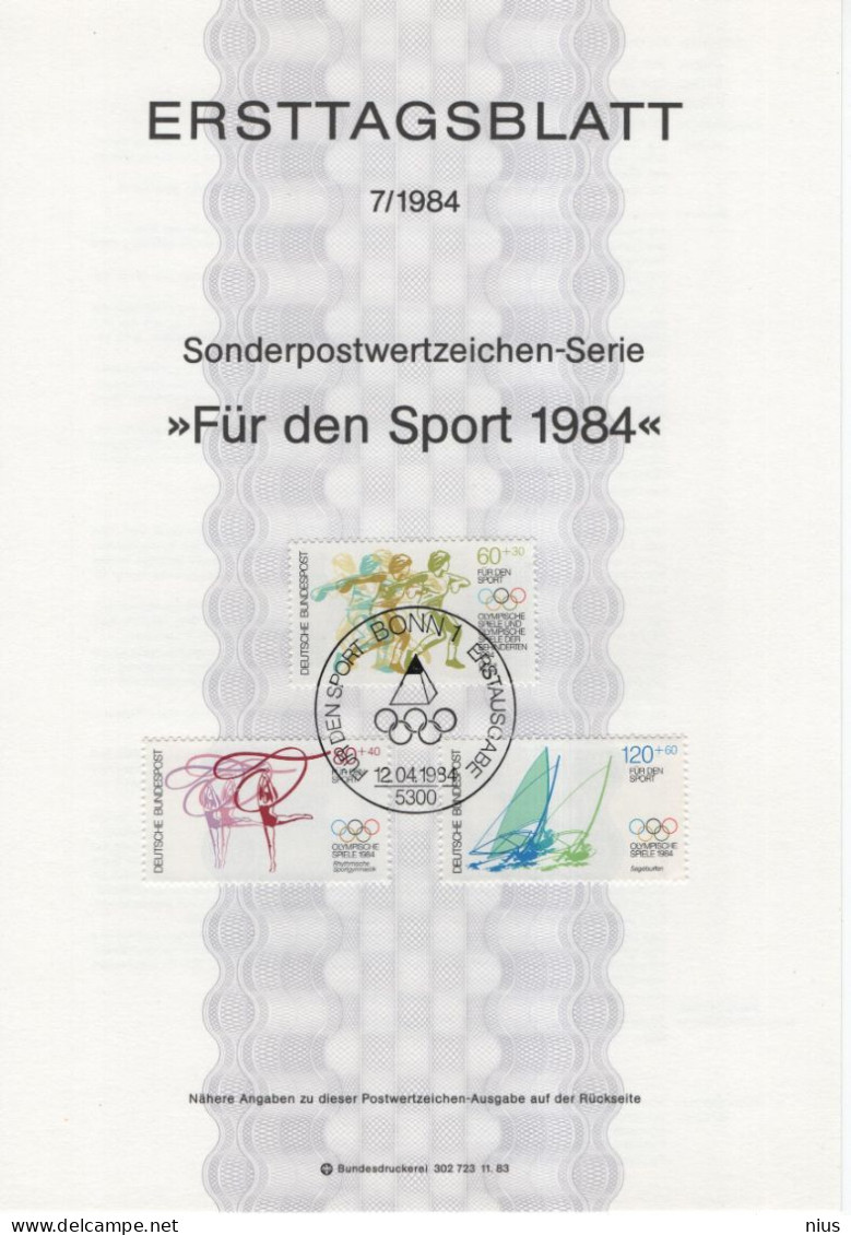 Germany Deutschland 1984-7 Fur Den Sport, Sportgymnastik, Discus Throw Diskuswerfen, Segelsurfen Sailing, Bonn - 1981-1990