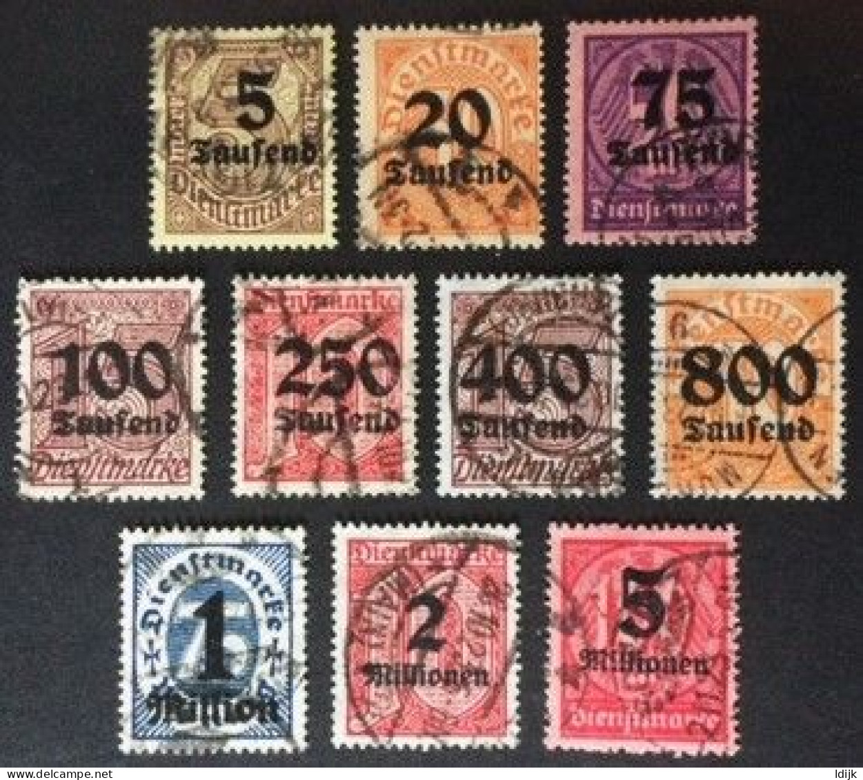 1923 Dienstmarken Hochinflation Aufdruckmarken Satz Mi. 89 - 98 - Servizio