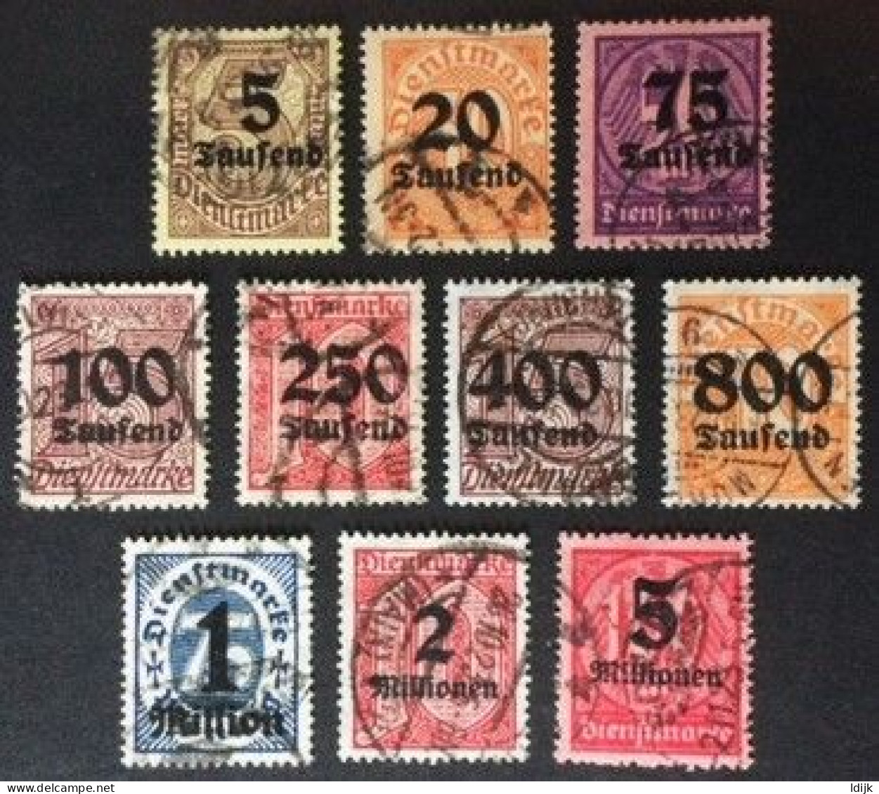 1923 Dienstmarken Hochinflation Aufdruckmarken Satz Mi. 89 - 98 - Dienstmarken