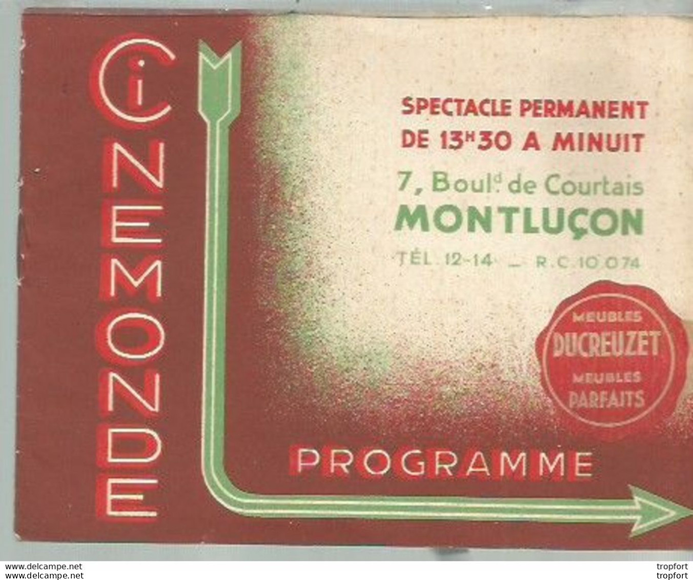 Bb // Vintage // Old French Movie Program / Programme Cinéma Montluçon DONOGOO - Programme