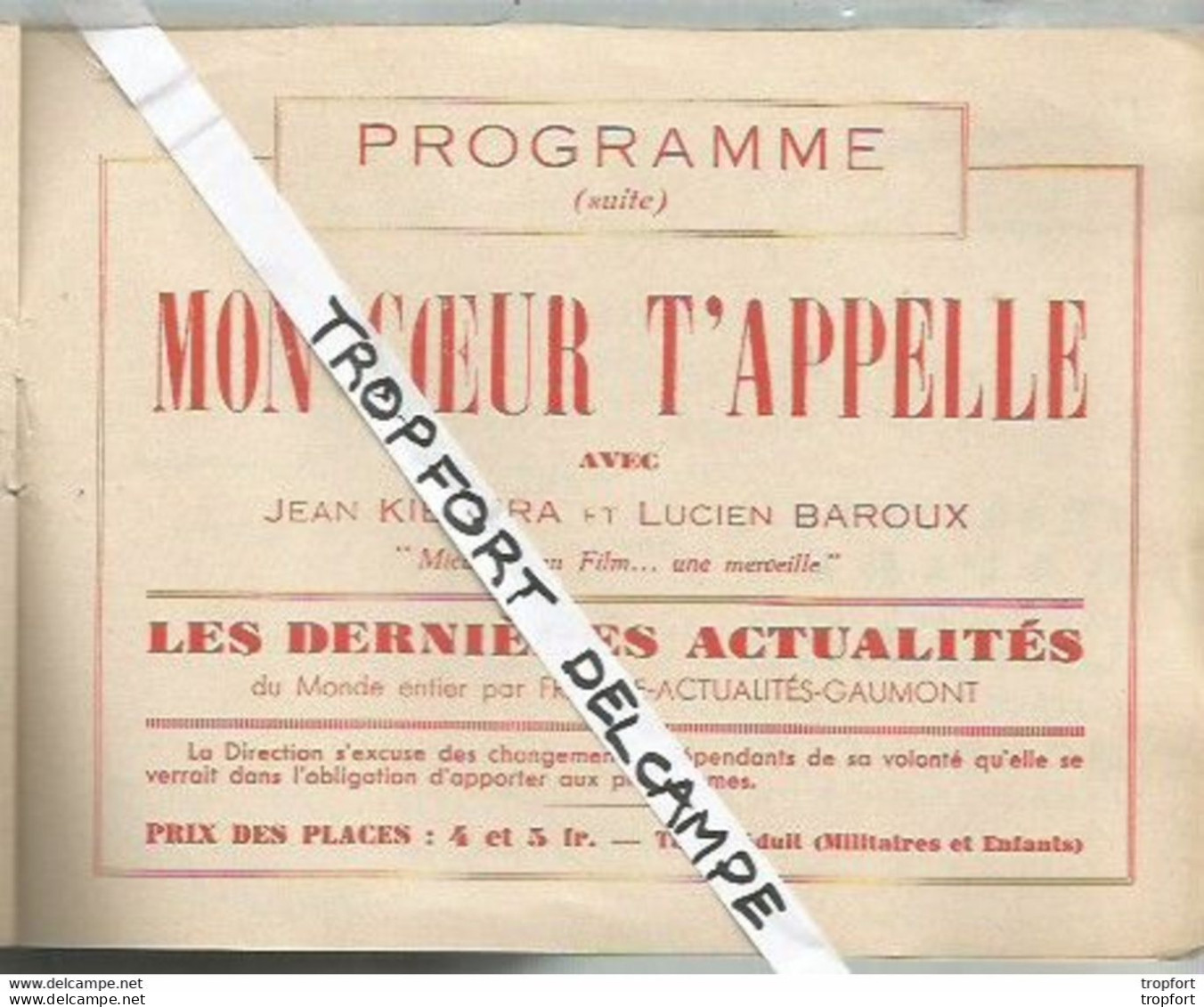 Bb // Vintage // Old French movie program / Programme cinéma Montluçon DONOGOO