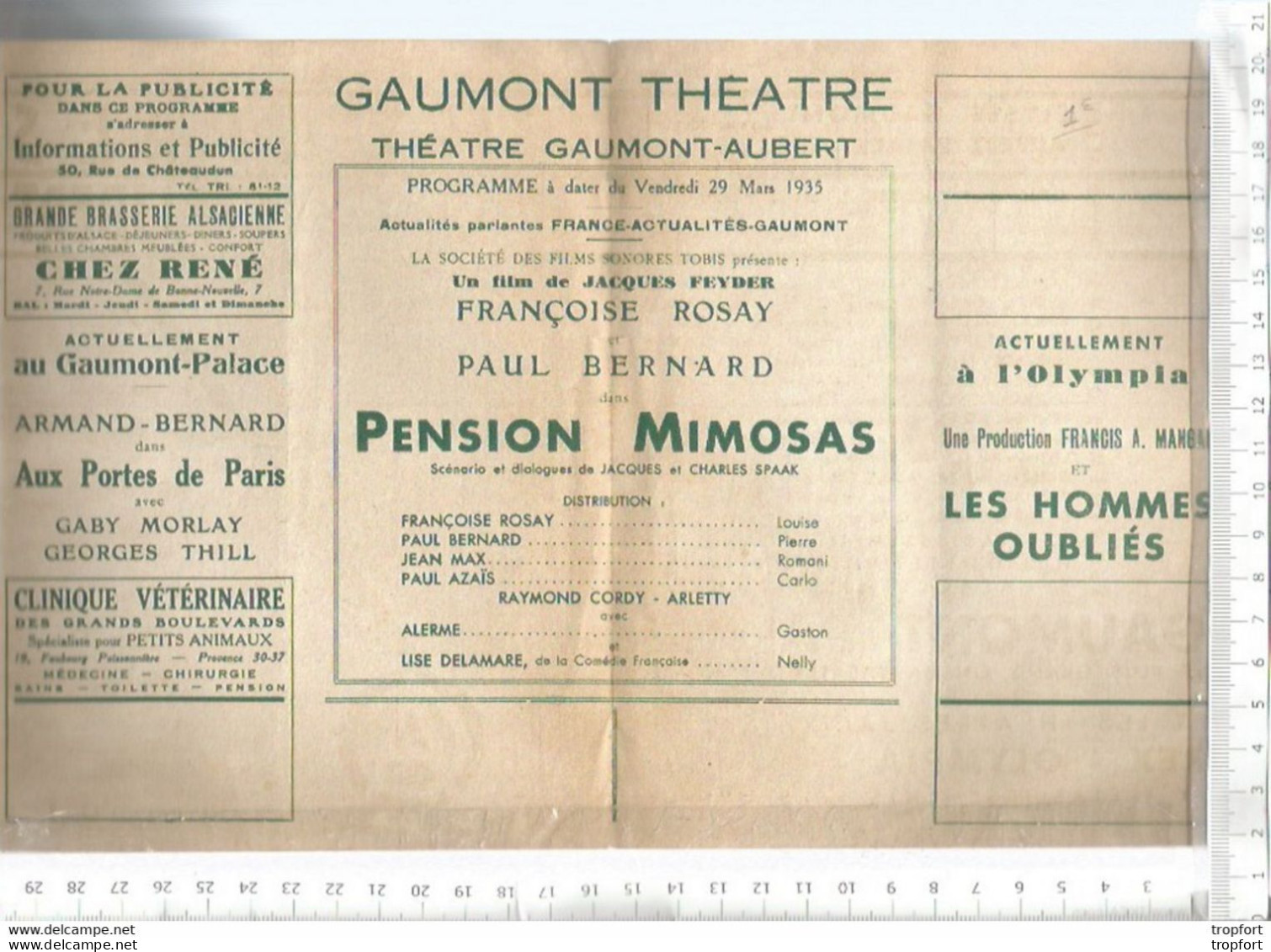 XW // Vintage / Old French CINEMA Program 1935 // Programme Cinéma GAUMONT Palace Pension Mimosas - Programme