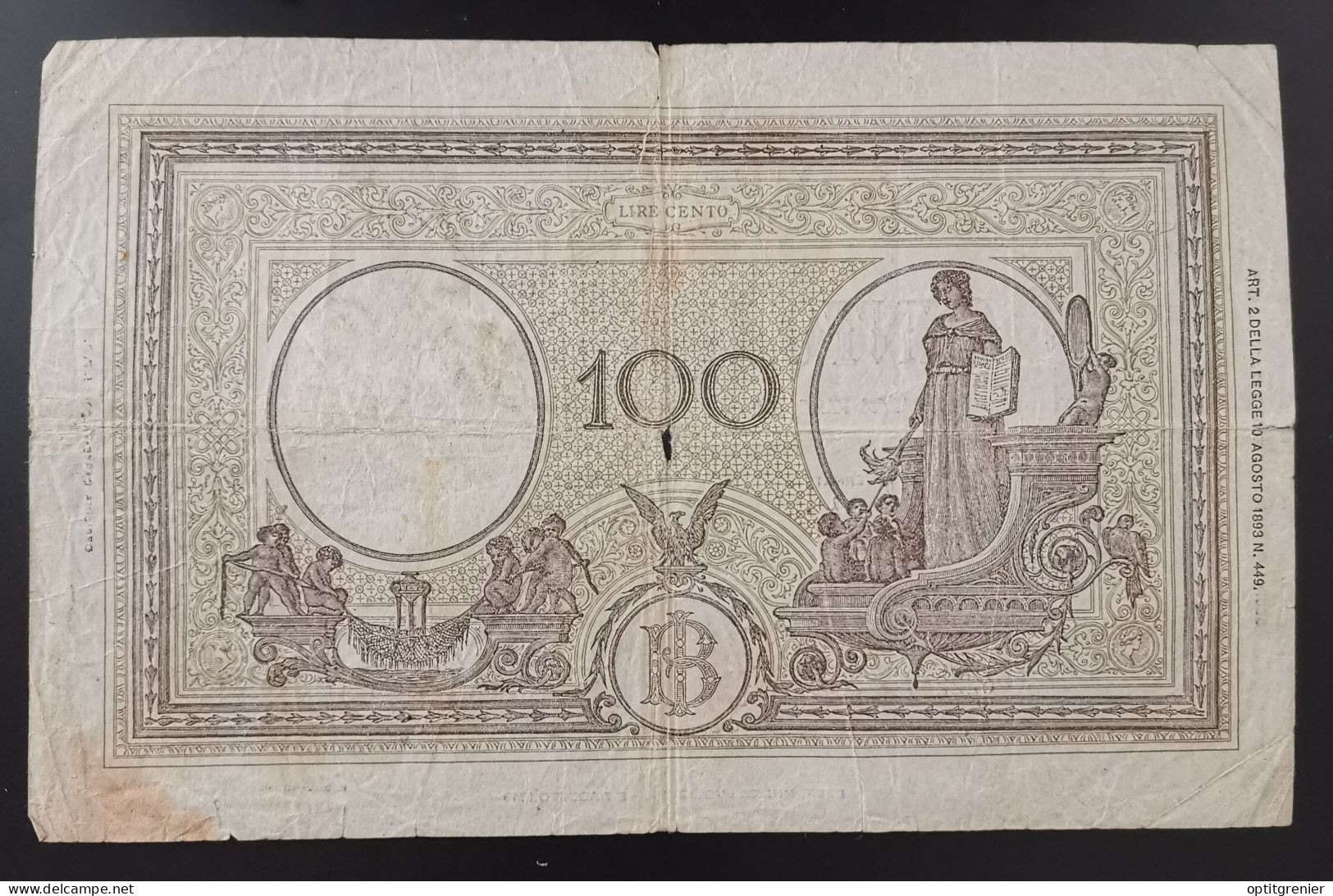 BILLET 100 LIRE 8 10 1943 GRANDE B BANCA D'TALIA / ITALIE BANKNOTE / DECHIRURES - 100 Liras