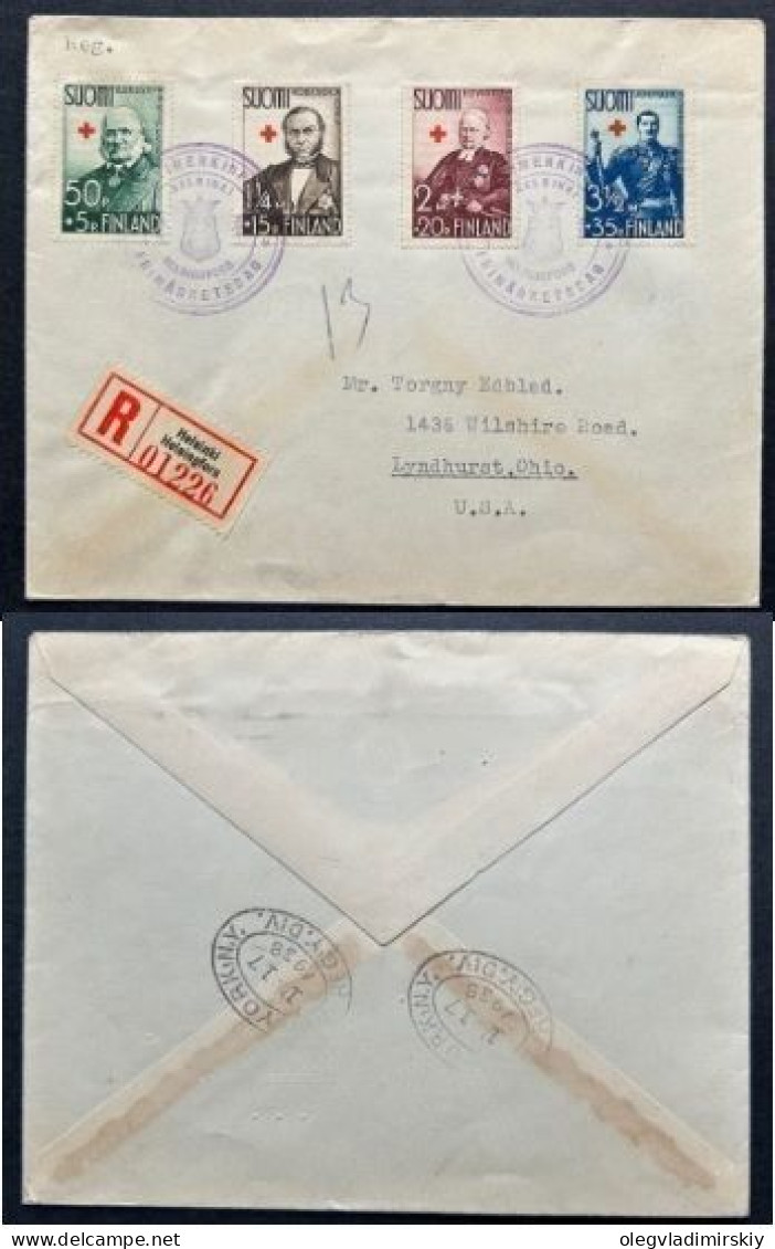 Finland Finnland Finlande 1938 Red Cross FDC Registered Letter From Helsinki To NY USA - FDC