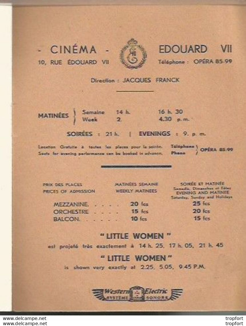 BB / Vintage / Old French Program Movie // Programme CINEMA Edouard VII // Katharine Hepburn LITTLE WOMEN - Programas
