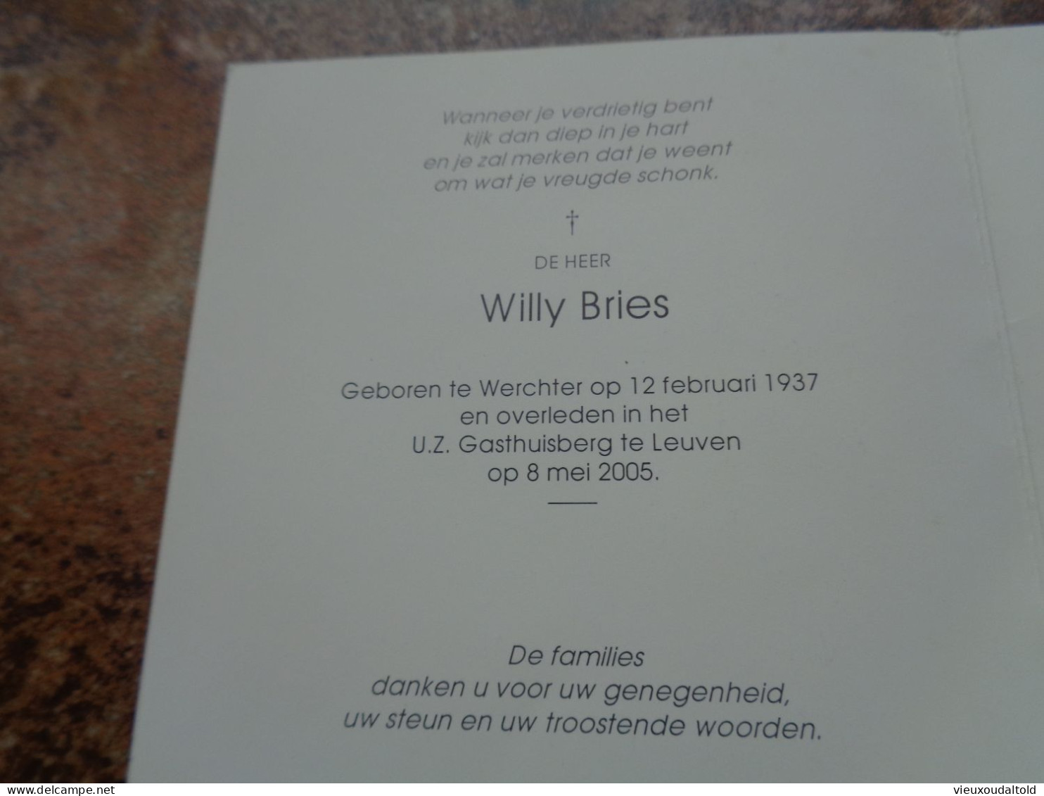 Doodsprentje/Bidprentje  Willy Bries   Werchter 1937-2005 Leuven - Religion & Esotérisme