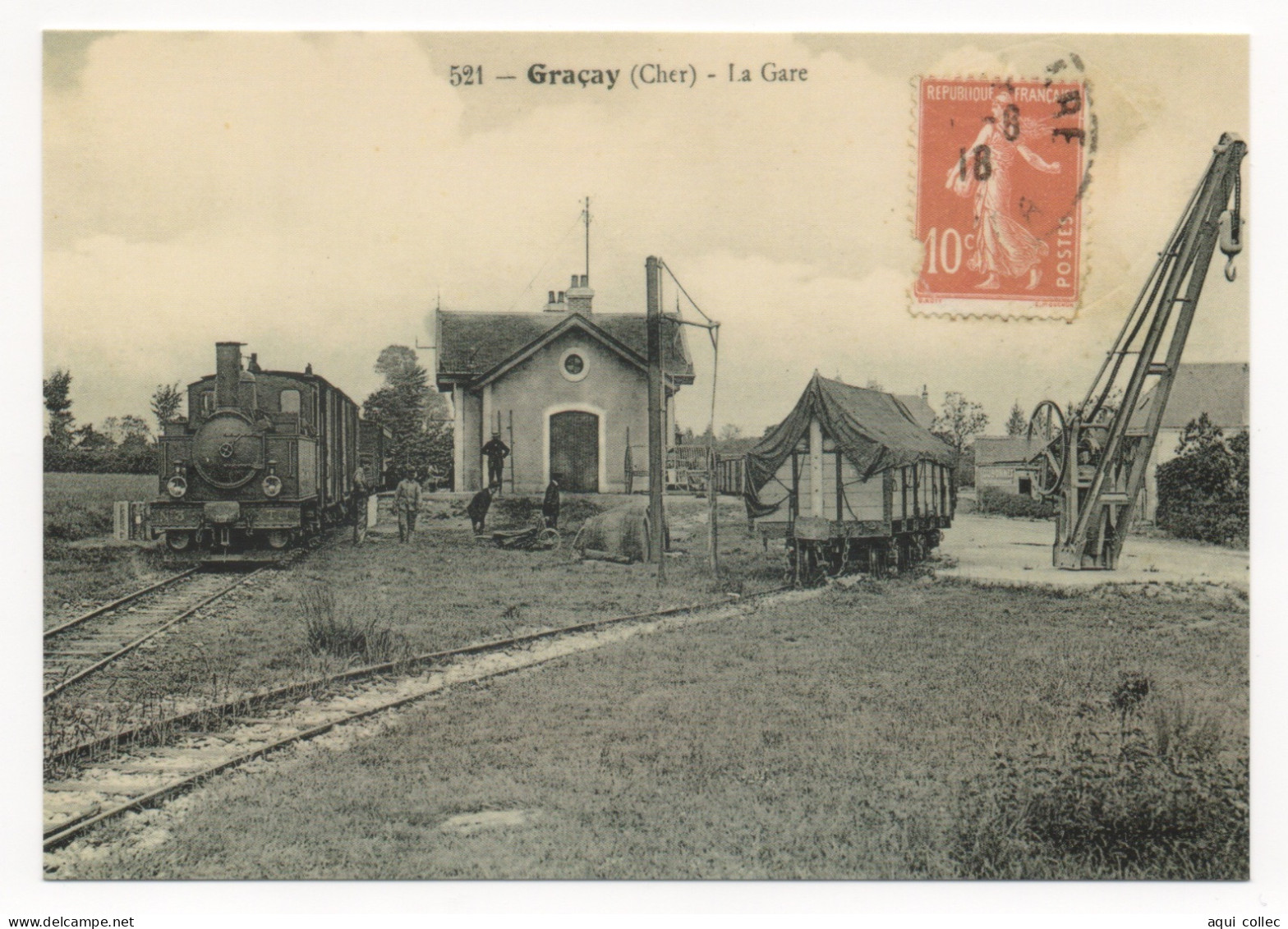 GRACAY (18) TRAIN TRACTÉ PAR LA LOCOMOTIVE 030 T PINGUELY N° 3 (REPRODUCTION D'UNE CARTE POSTALE ANCIENNE ) - Treni