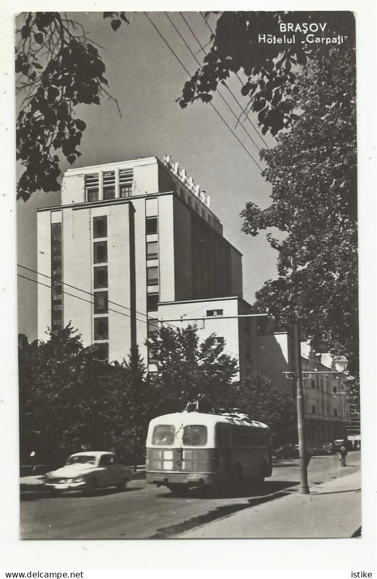 Romania, Brasov, Brassó, Hotel "Carpati"(Carpathians), Old Trolleybus, 1961. - Roumanie