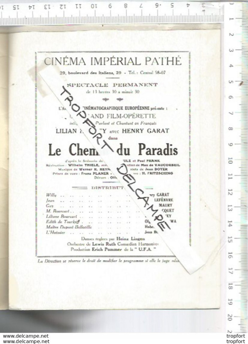 XV // Vintage Old French Cinema Program // Programme Impérial PATHE // Le Chemin Du Paradis Film Opérette - Programs