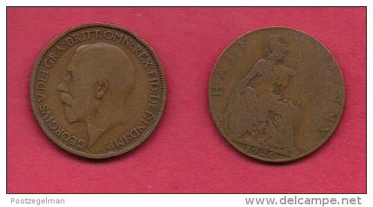 UK, 1920, Very Fine Used Coin, 1/2 Penny, George V, Bronze,  , KM 809,  C2221 - C. 1/2 Penny