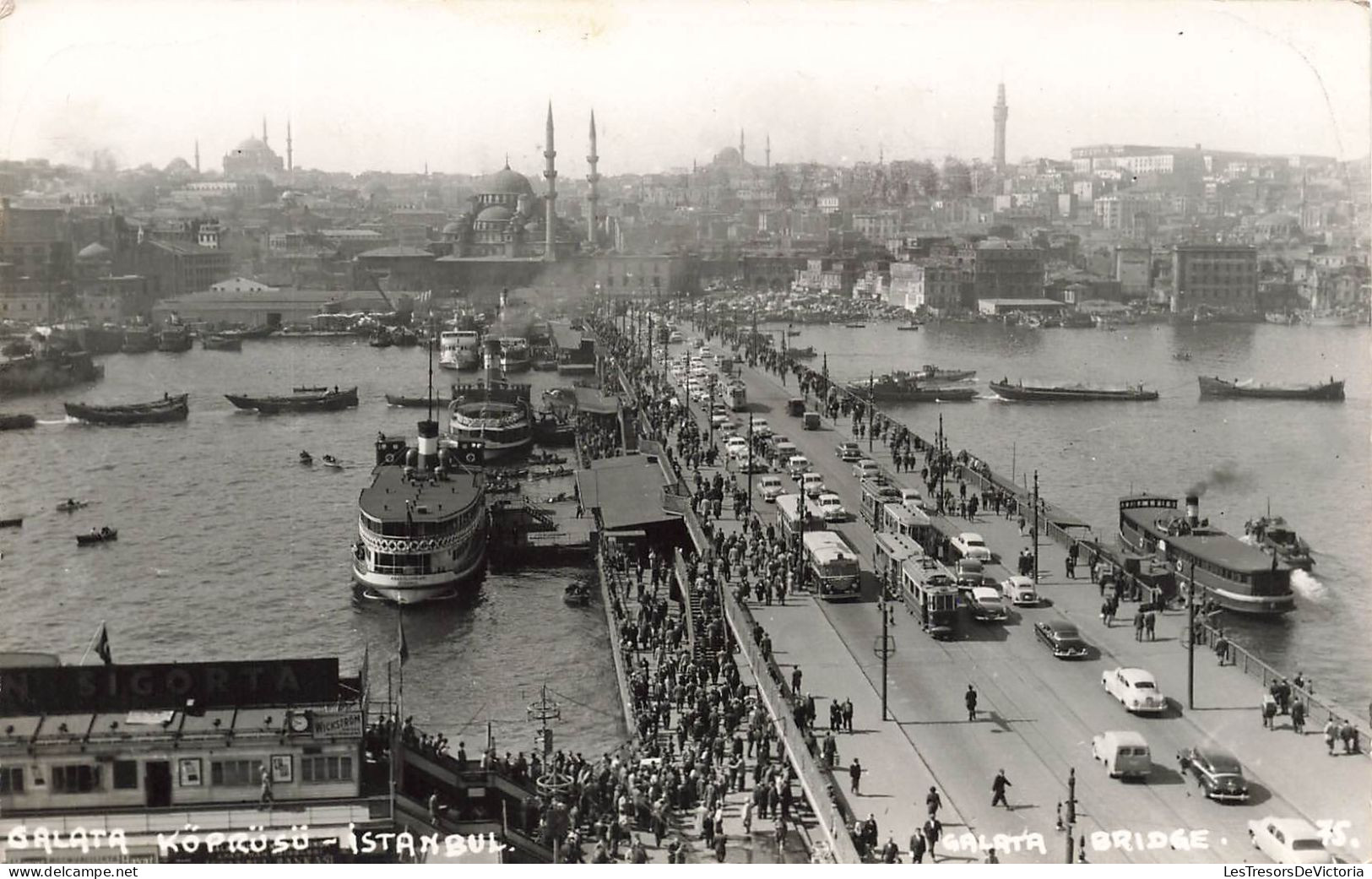 TRUQUIE - Galata - Bridge - Vue Générale - Sur Un Pont - Bateaux - Voitures - Animé - Carte Postale Ancienne - Turquie