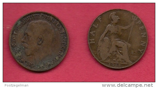 UK, 1918, Very Fine Used Coin, 1/2 Penny, George V, Bronze,  , KM 809,  C2219 - C. 1/2 Penny