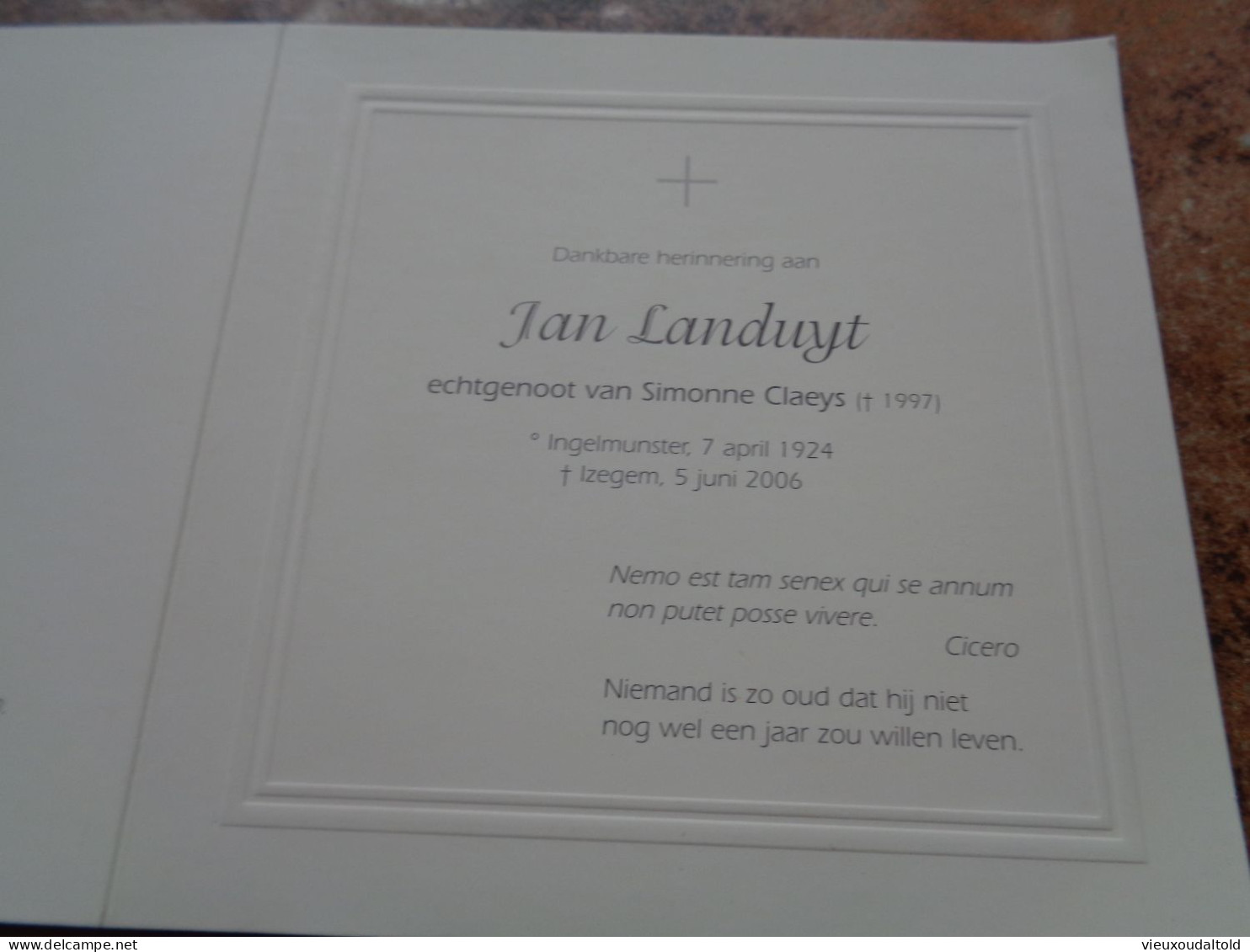 Doodsprentje/Bidprentje  Jan Landuyt   Ingelmunster 1924-2006 Izegem  (Wdr Simonne Claeys) - Godsdienst & Esoterisme