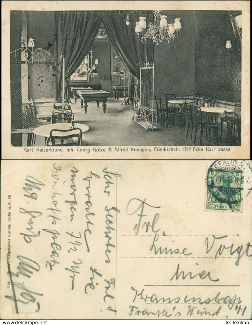 Ansichtskarte Mitte-Berlin Cafe Kaiserkrone Friedrichstraße Karlstrasse 1912 - Mitte