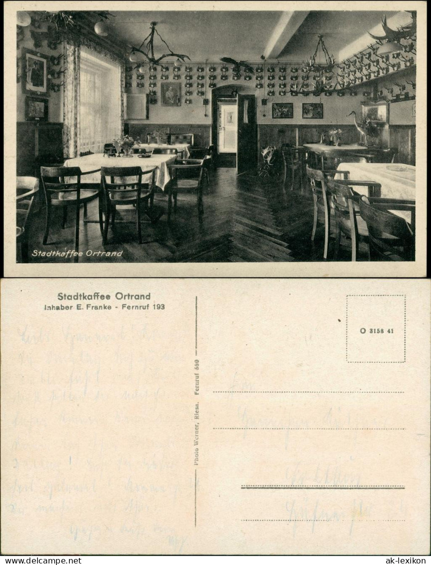 Ansichtskarte Ortrand Stadtcafe - Gaststube 1934 - Ortrand