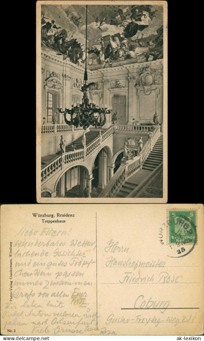 Ansichtskarte Würzburg Residenzschloß - Treppenhaus 1924 - Wuerzburg