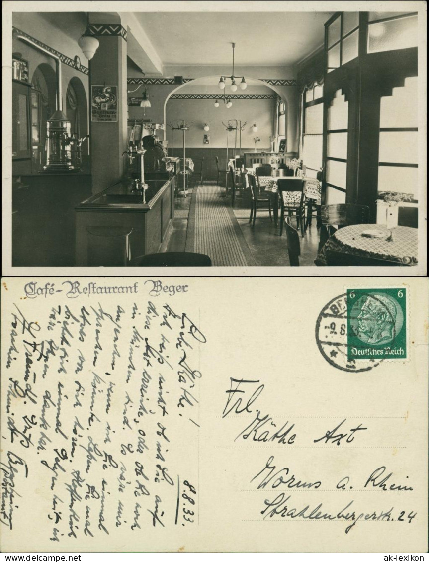 Ansichtskarte Auerbach-Bensheim Cafe Restaurant Beger - Saal 1933 - Bensheim