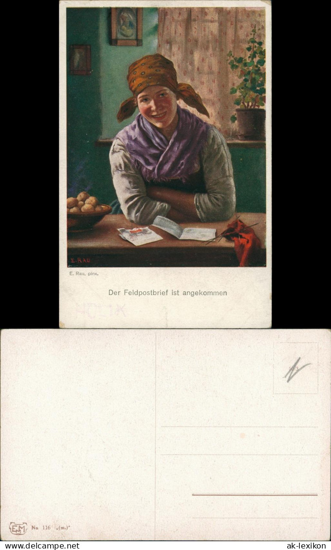 Künstlerkarte "Der Feldpostbrief" Künstler E. Rau Pinx. Art Postcard 1915 - People