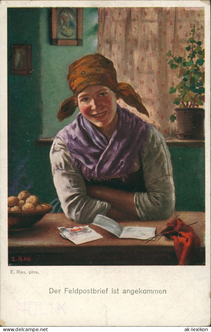 Künstlerkarte "Der Feldpostbrief" Künstler E. Rau Pinx. Art Postcard 1915 - People