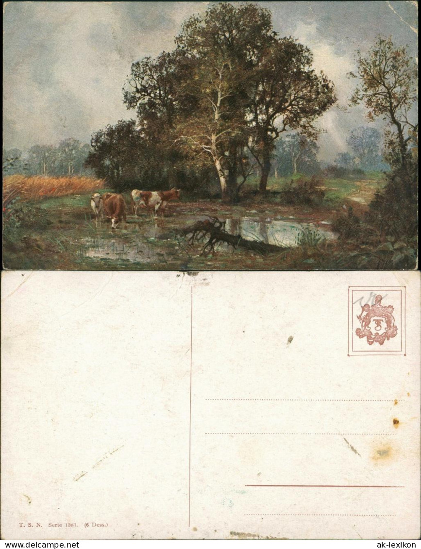 Künstlerkarte Stimmungsbild Natur Landschaft Kühe, Art Postcard 1920 - 1900-1949