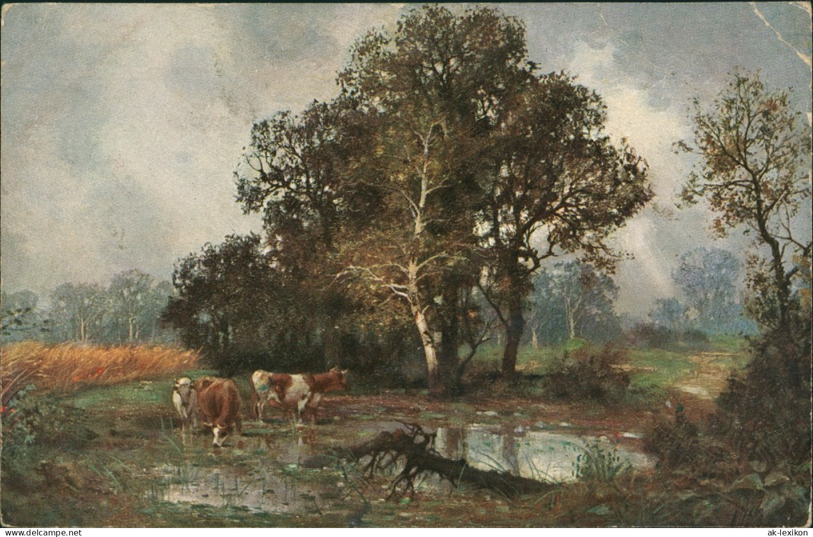 Künstlerkarte Stimmungsbild Natur Landschaft Kühe, Art Postcard 1920 - 1900-1949