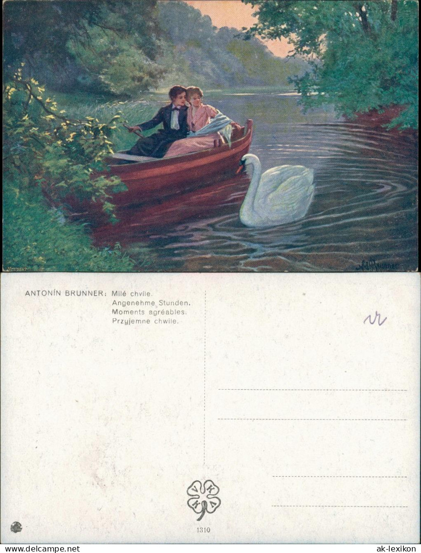 Ansichtskarte  Künstlerkarte "Angenehme Stunden" Liebespaar Im Ruderboot 1910 - Couples