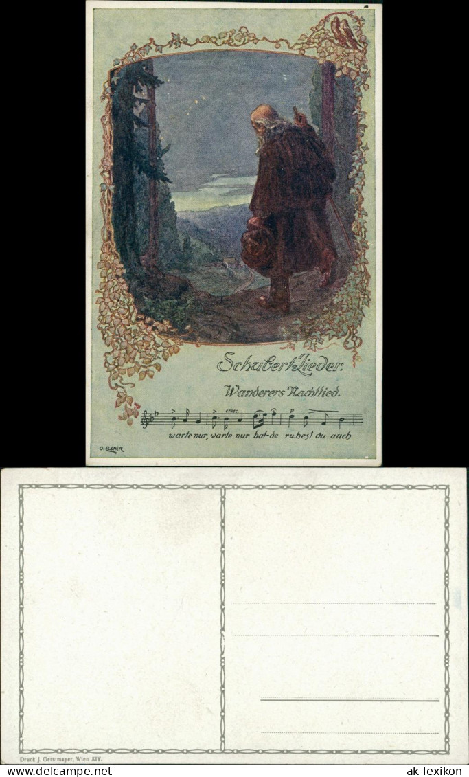 Künstlerkarte Liedkarte "Wanderers Nachtlied" Nach Schubert 1910 - Musica