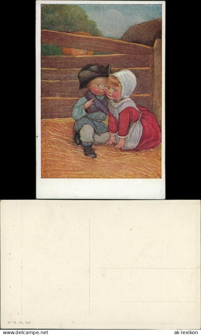 Ansichtskarte  Künstlerkarte Mädchen & Junge, Kinder Auf Strohboden 1920 - Portraits