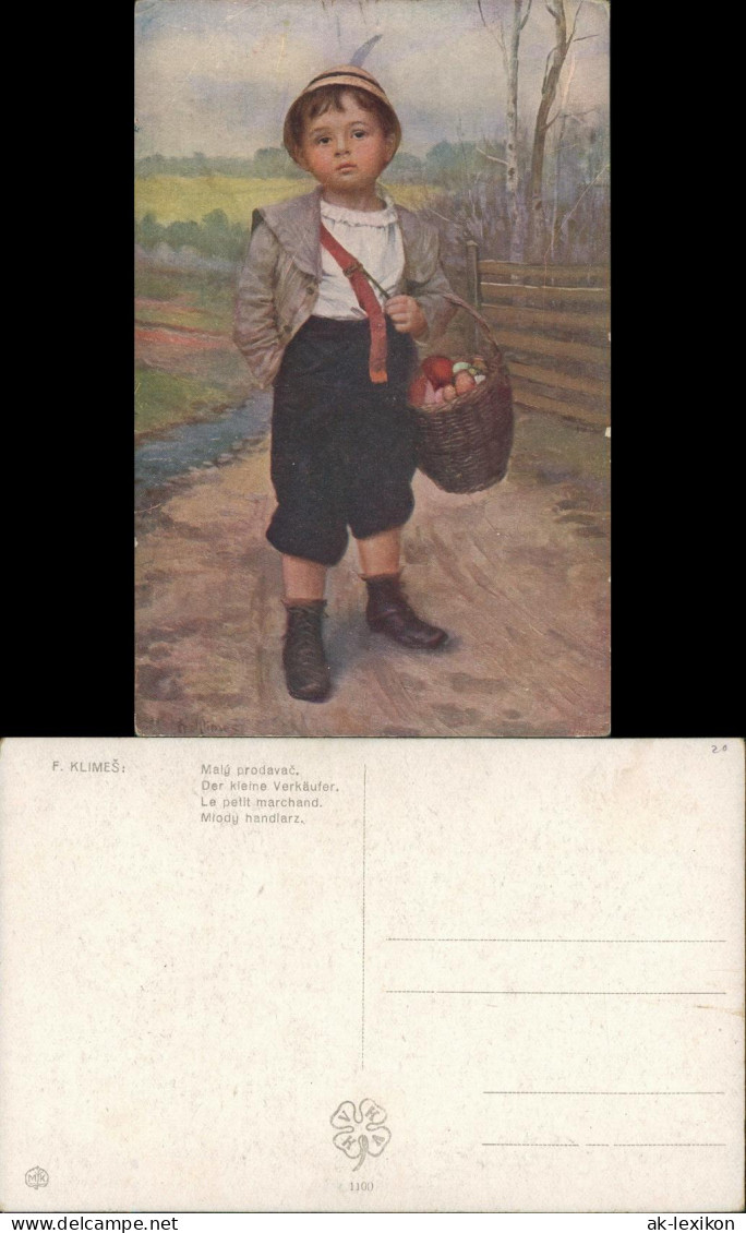 Ansichtskarte  Kunst-AK F. KLIMES "Der Kleine Verkäufer" Junge Mit Korb 1910 - Retratos