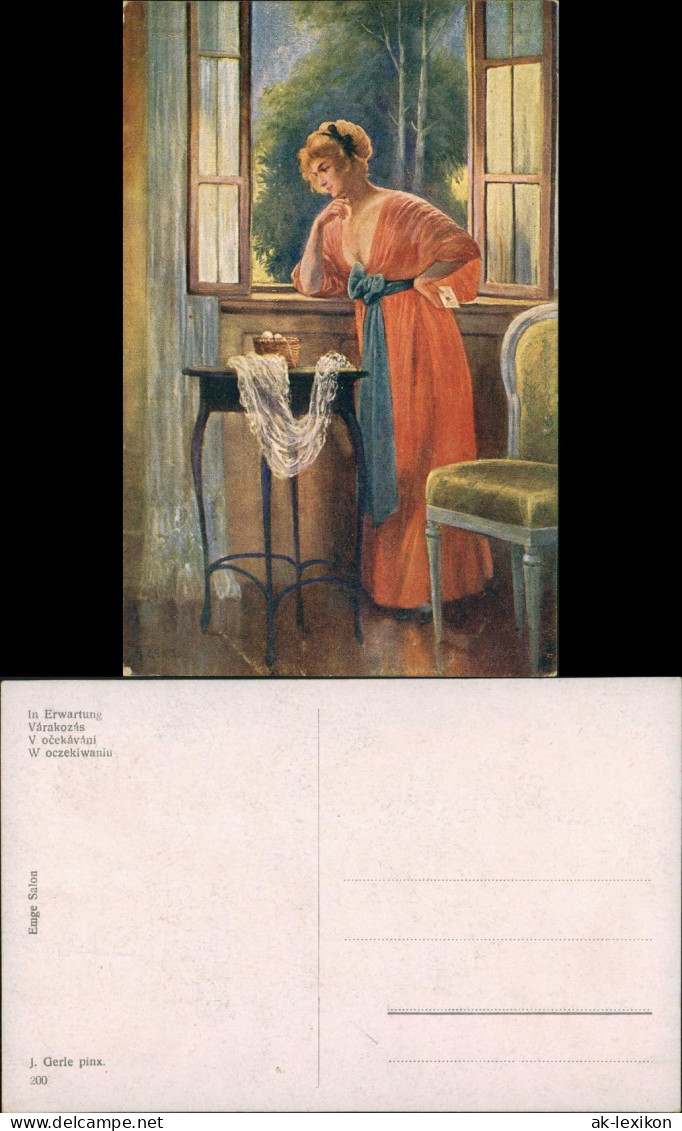 Ansichtskarte  Künstlerkarte J. Gerle Pinx. "In Erwartung" Art Postcard 1920 - Paintings