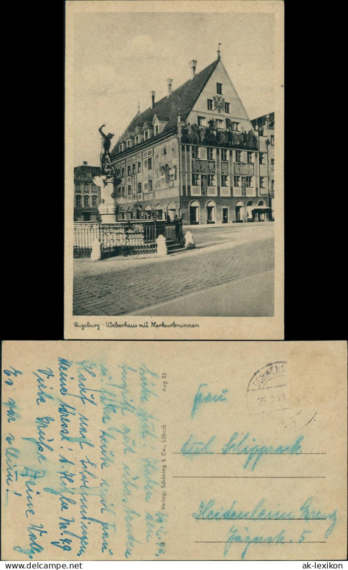 Ansichtskarte Augsburg Merkur-Brunnen Mit Weberhaus 1929 - Augsburg