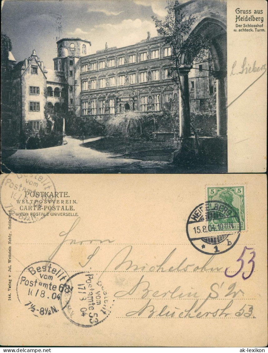 Ansichtskarte Heidelberg Heidelberger Schloss - Mondschein 1904 - Heidelberg