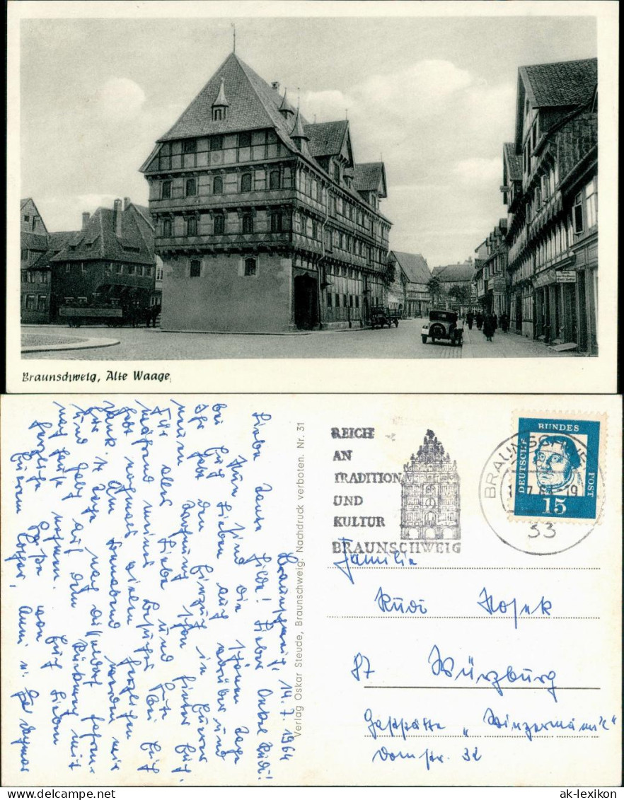 Ansichtskarte Braunschweig Alte Waage, Straße - Auto Geschäfte 1963 - Braunschweig