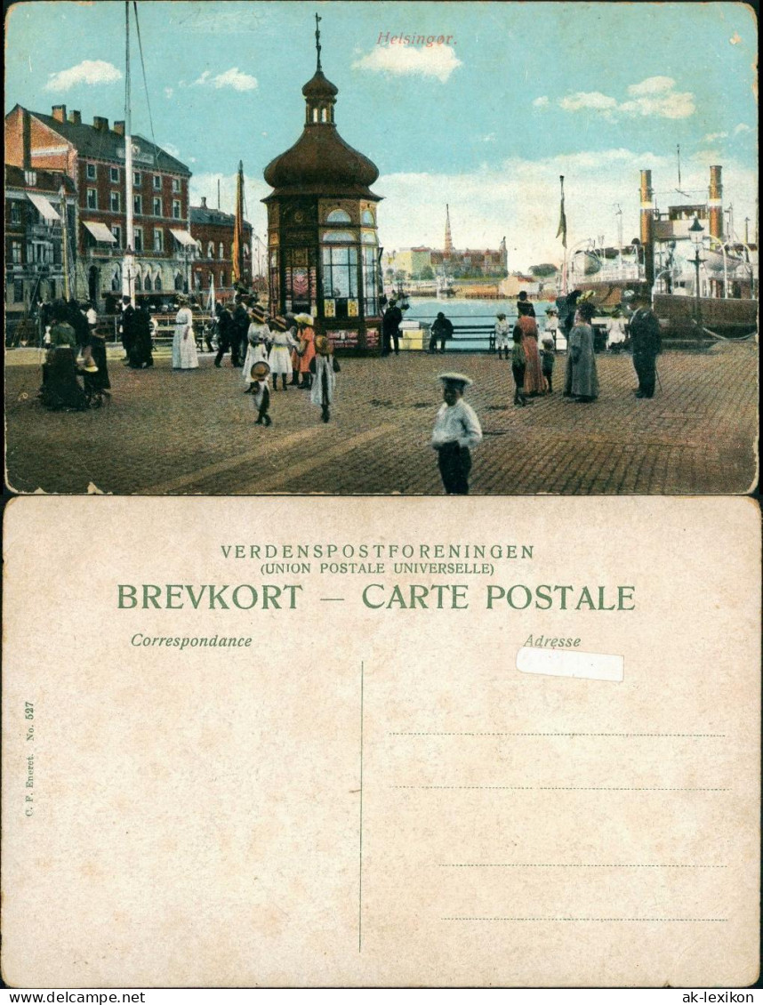 Postcard Helsingør Helsingör Hafen, Pier - Kiosk 1913 - Denmark