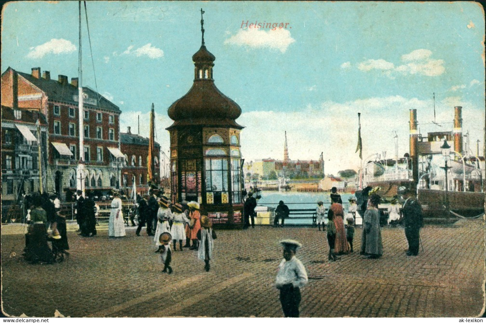 Postcard Helsingør Helsingör Hafen, Pier - Kiosk 1913 - Denmark