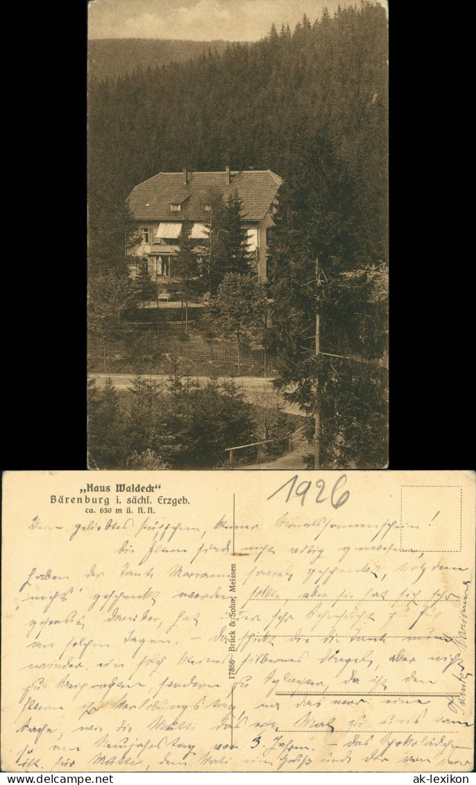 Ansichtskarte Oberbärenburg-Altenberg (Erzgebirge) Haus Waldeck 1926 - Altenberg